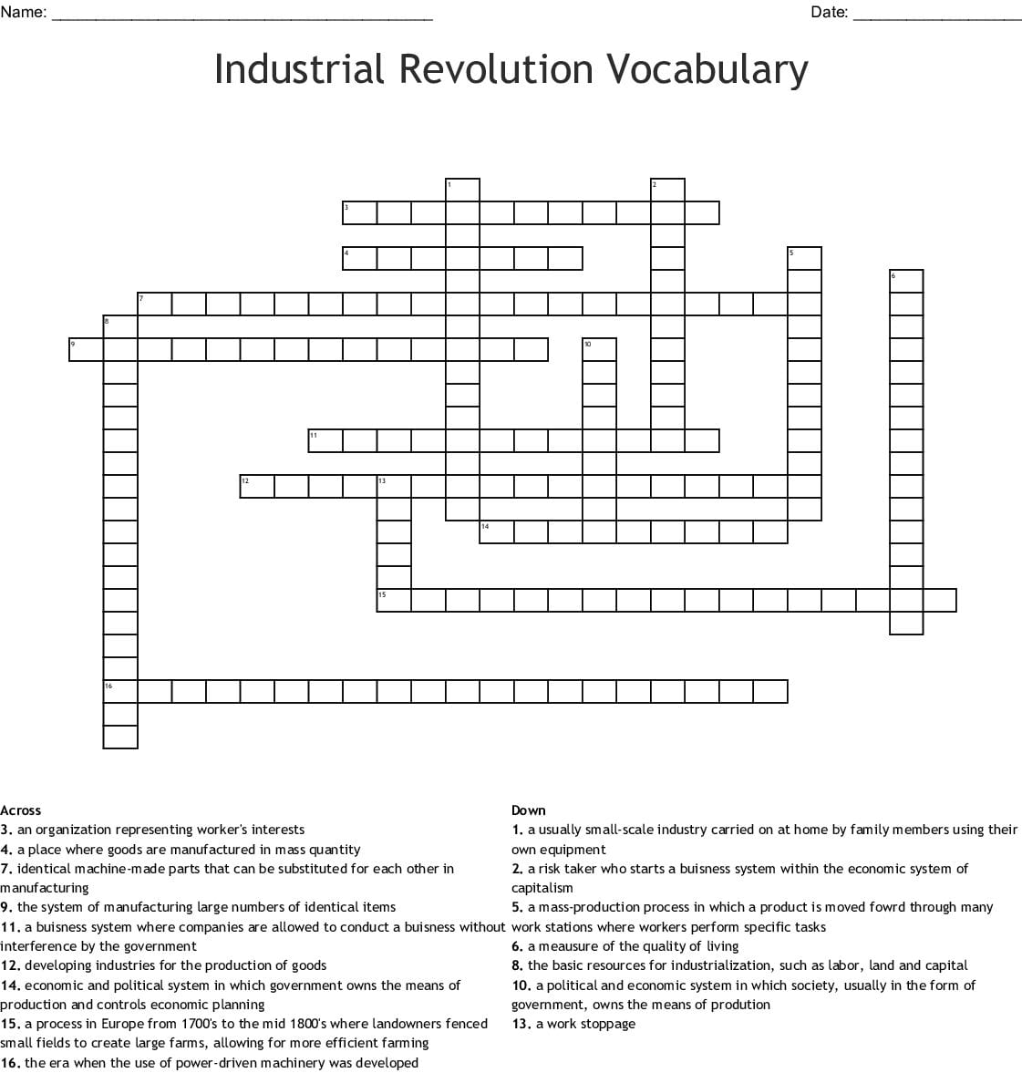 Industrialization Vocabulary Worksheet Excelguider