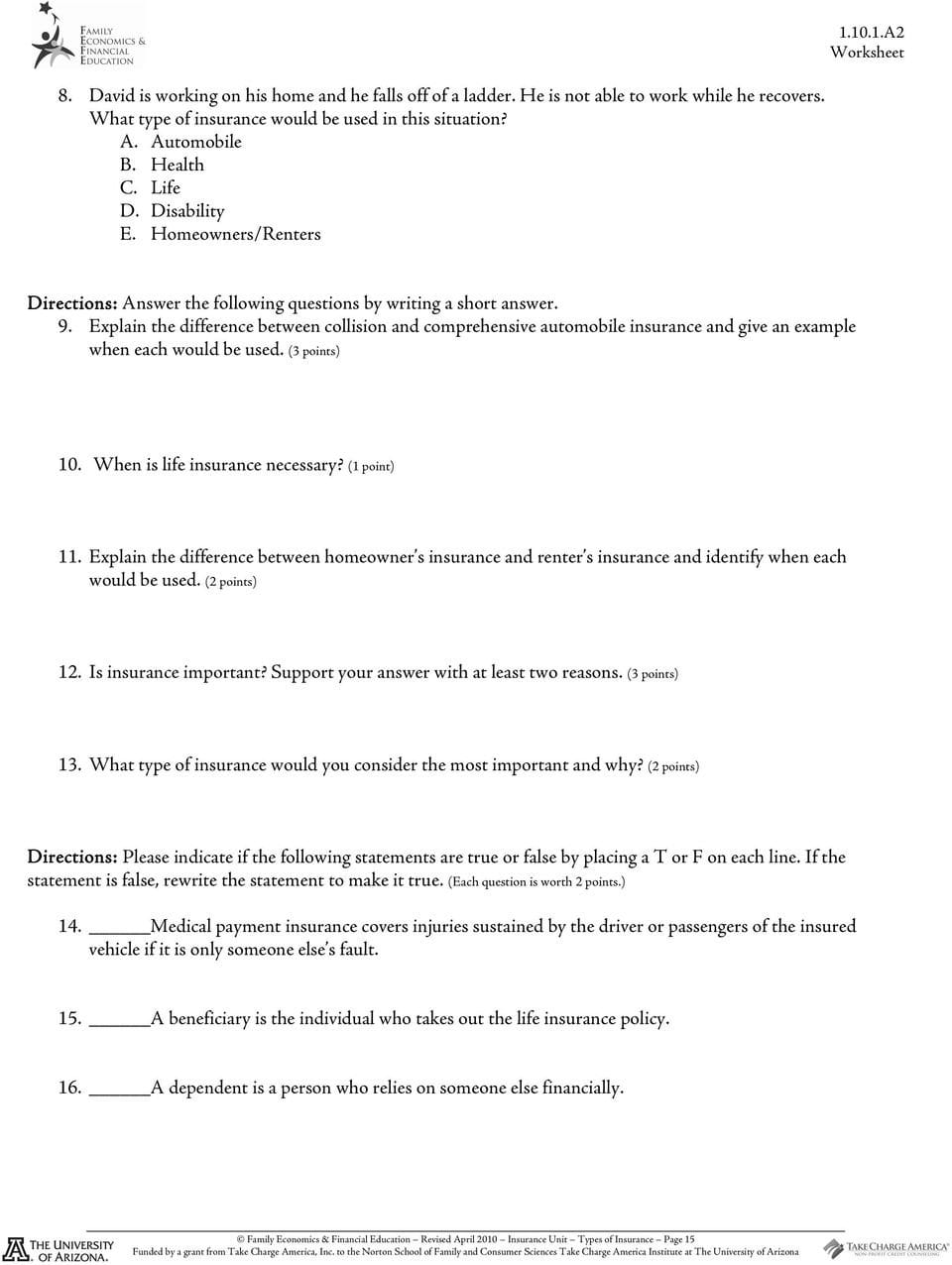 Insurance Key Terms Policy Policyholder Definition Premium  Pdf Within Types Of Insurance Worksheet 2 6 5 A4 Answers