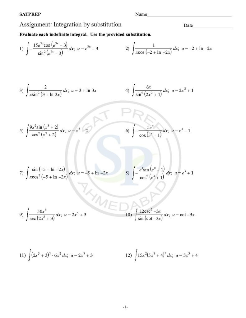 Integrationsubstitutionswhen Two Function Givenone Is Derivate Intended For Integration By Substitution Worksheet