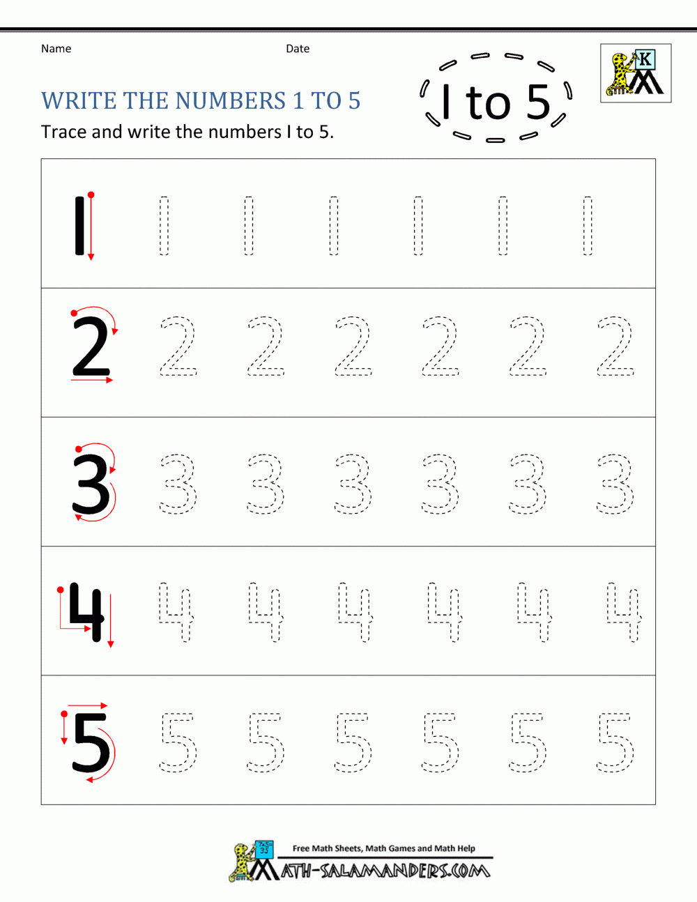Kindergarten Printable Worksheets  Writing Numbers To 10 Also Number 1 Worksheets
