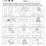Kindergarten Rhyming Words Worksheet  Free Kindergarten English Along With Kindergarten Word Worksheets