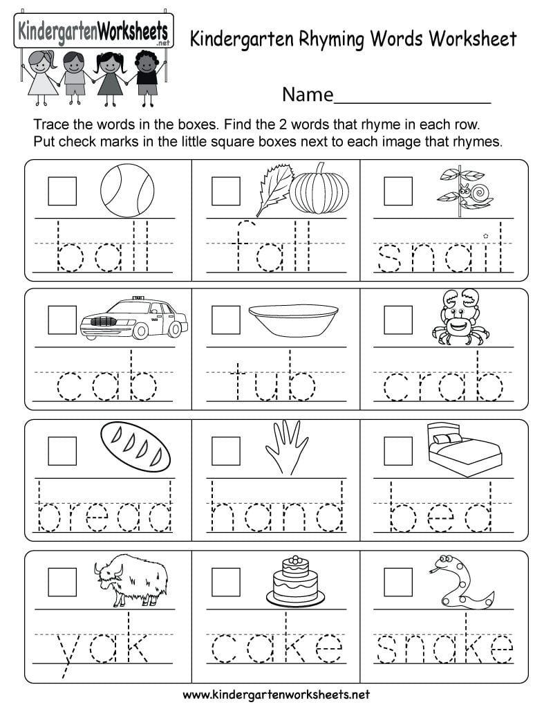 Kindergarten Rhyming Words Worksheet  Free Kindergarten English Along With Kindergarten Word Worksheets