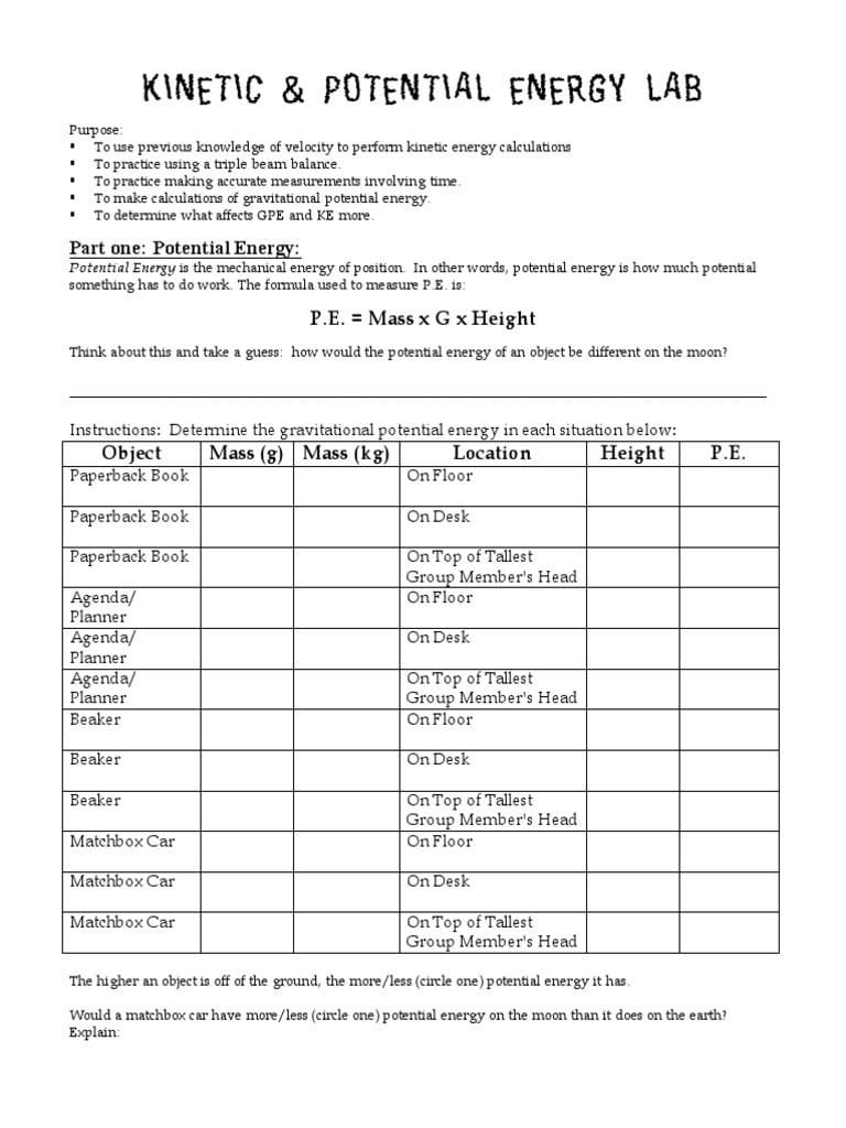 Kinetic And Potential Energy Problems Worksheet Answers Math With Math Worksheets For Grade 4 With Answers