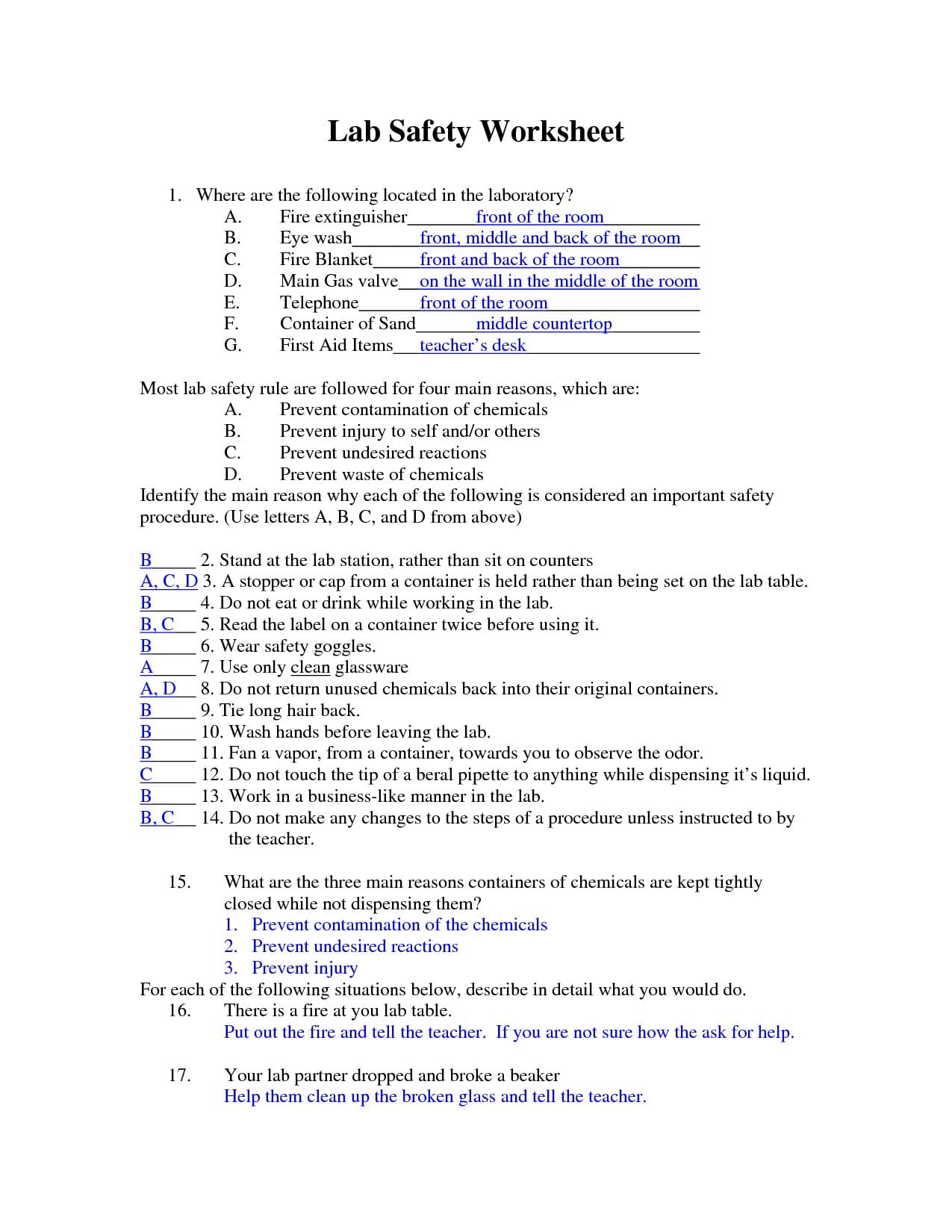 Lab Safety Worksheet Answers  Soccerphysicsonline Throughout Lab Safety Worksheet Answers