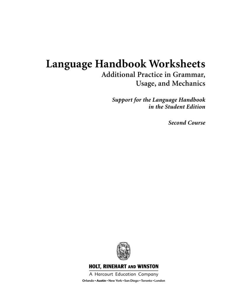 Language Handbook Worksheets Intended For Language Handbook Worksheets