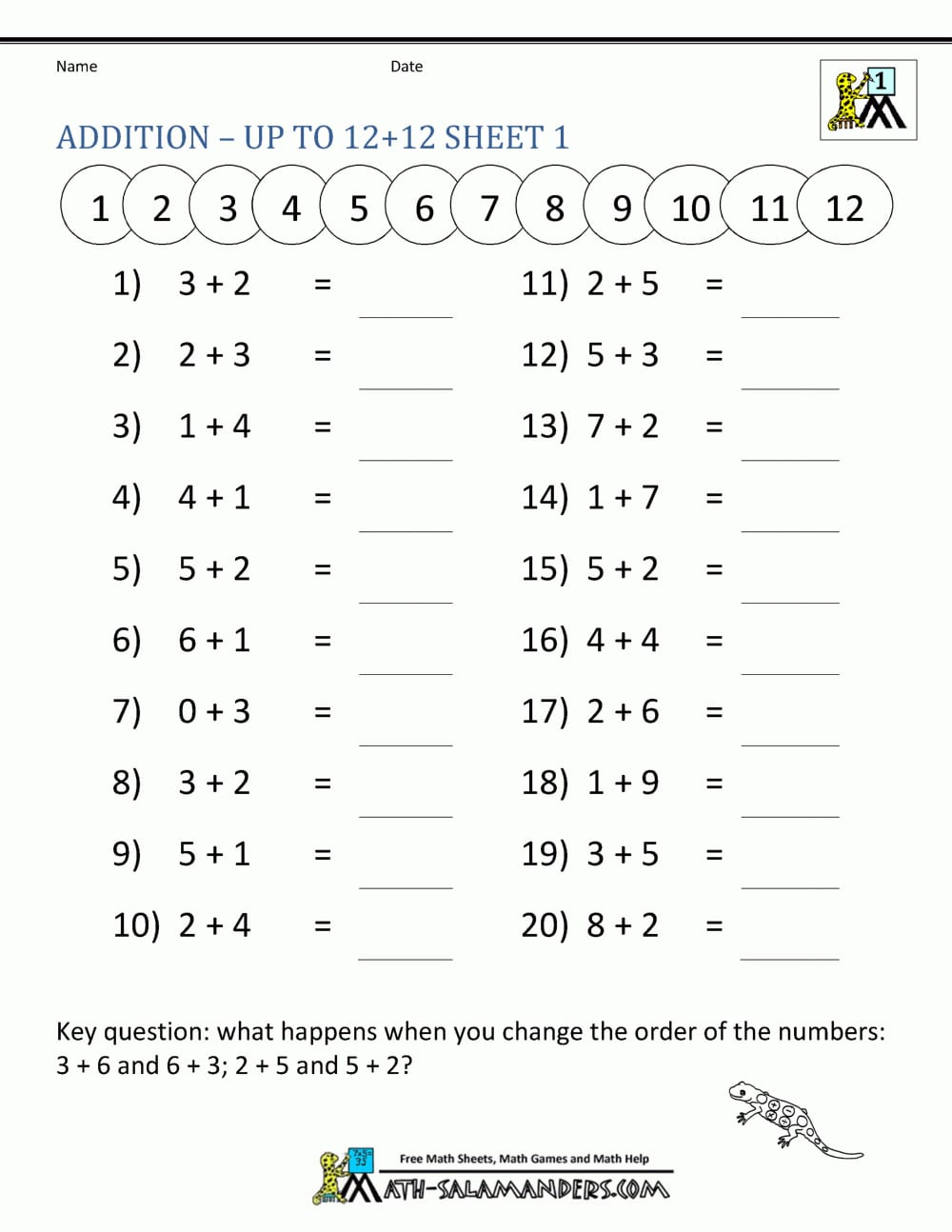 Learning Addition Facts Worksheets 1St Grade Inside 12Th Grade Math Worksheets