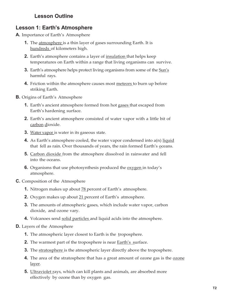 Lesson 1 Earths Atmosphere Also Energy Transfer In The Atmosphere Worksheet Answers