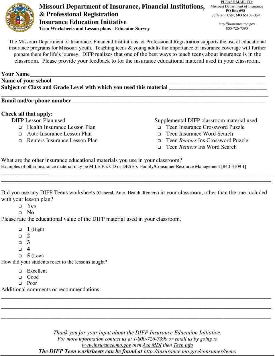 Lesson Plan Auto Insurance  Pdf Pertaining To Auto Liability Limits Worksheet Answers