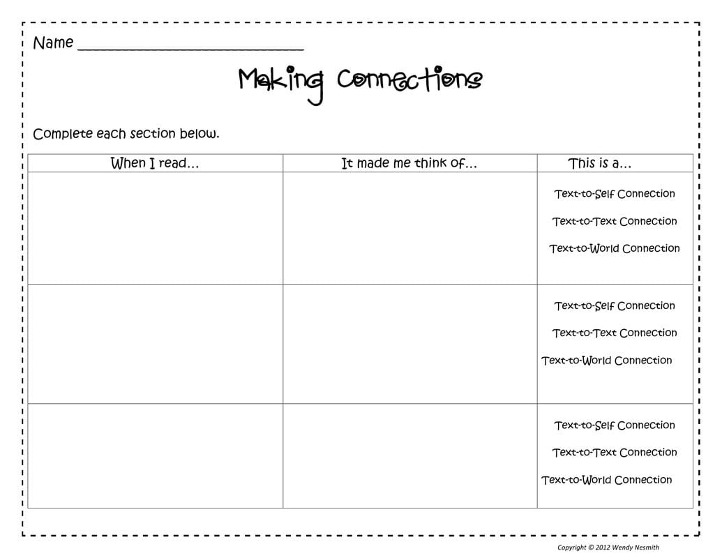 Lesson Plan  Making Connections Intended For Text To Text Connections Worksheet