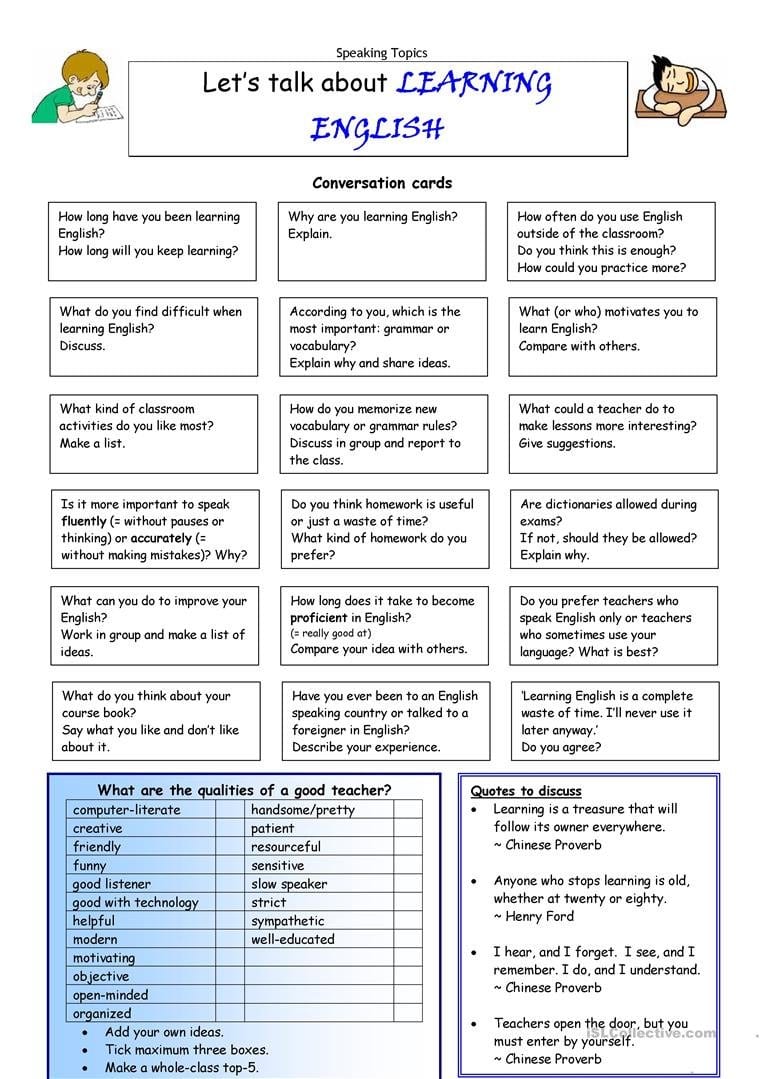 Let's Talk About Learning English Worksheet  Free Esl Printable Or Basic English Learning Worksheets