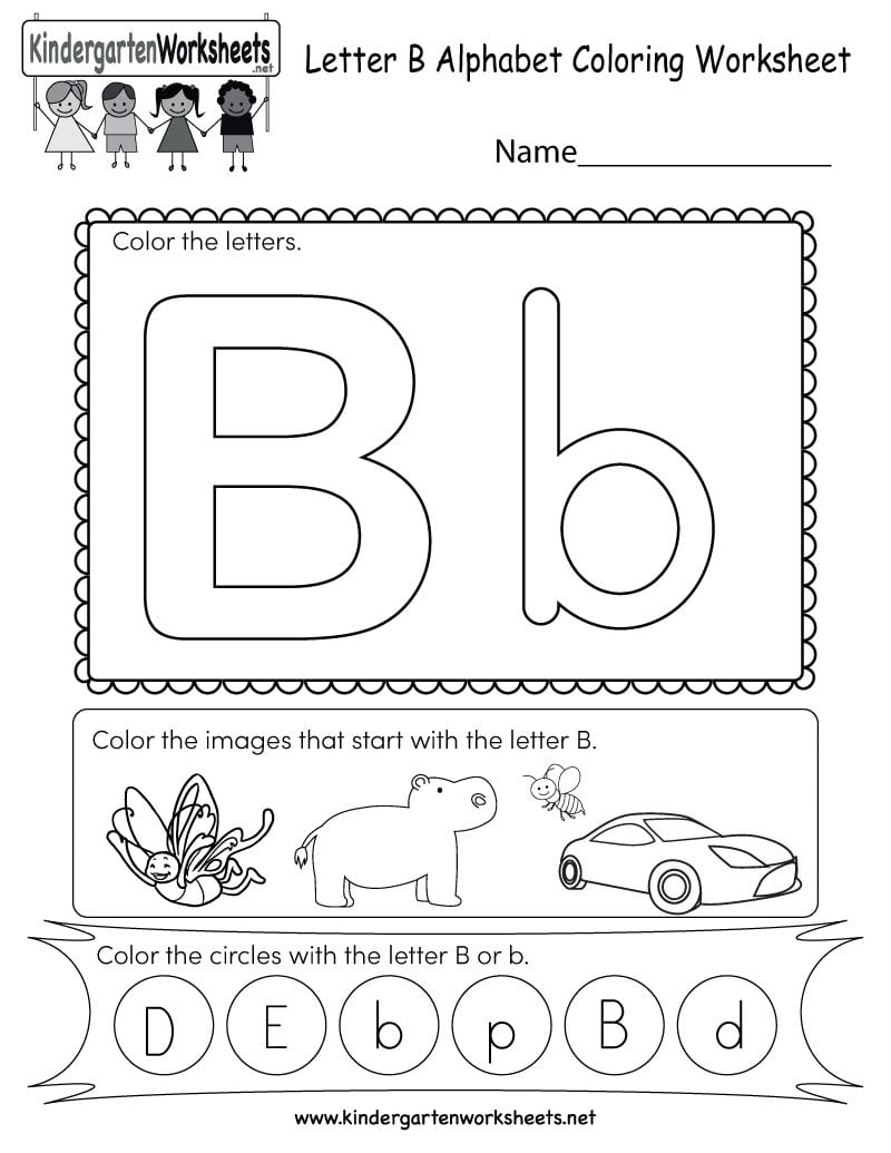 Letter B Coloring Worksheet  Free Kindergarten English Worksheet Inside Letter B Worksheets