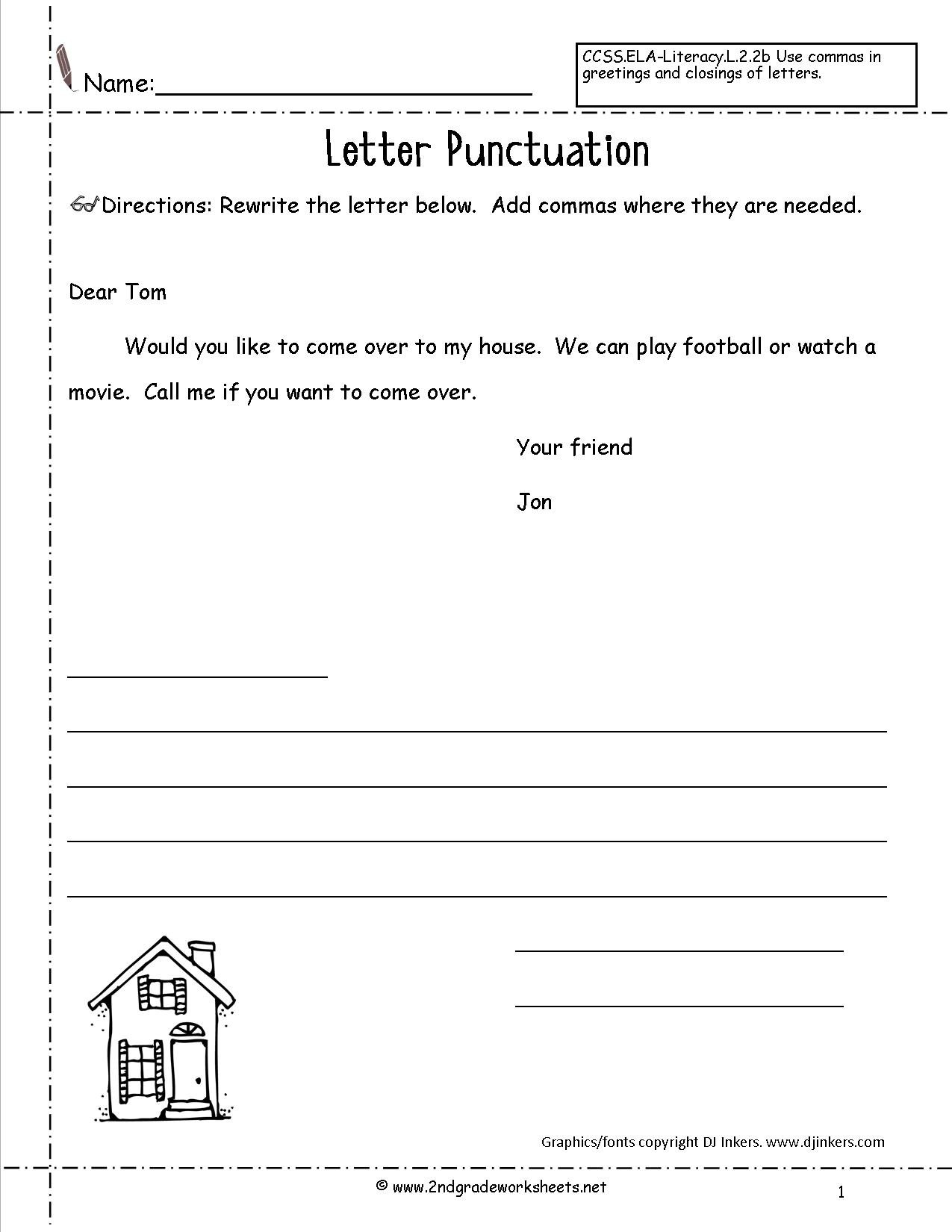 Letters And Parts Of A Letter Worksheet Also Using Commas Worksheet 