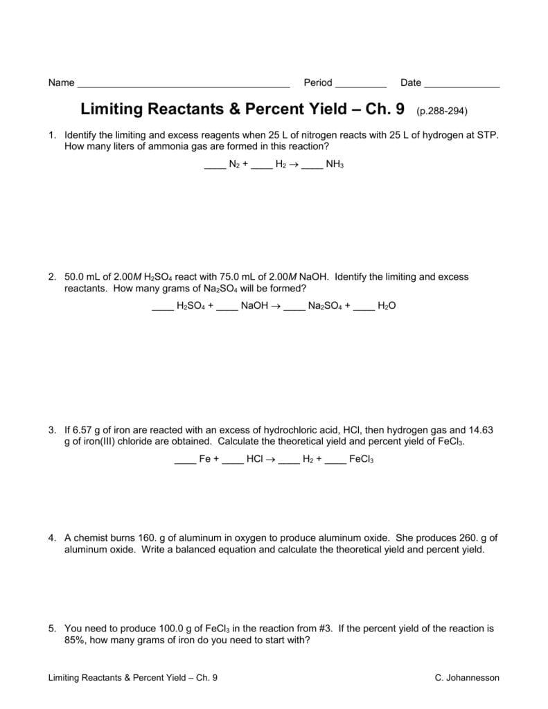 Limiting Reactants Worksheet In Stoichiometry Limiting Reagent Worksheet
