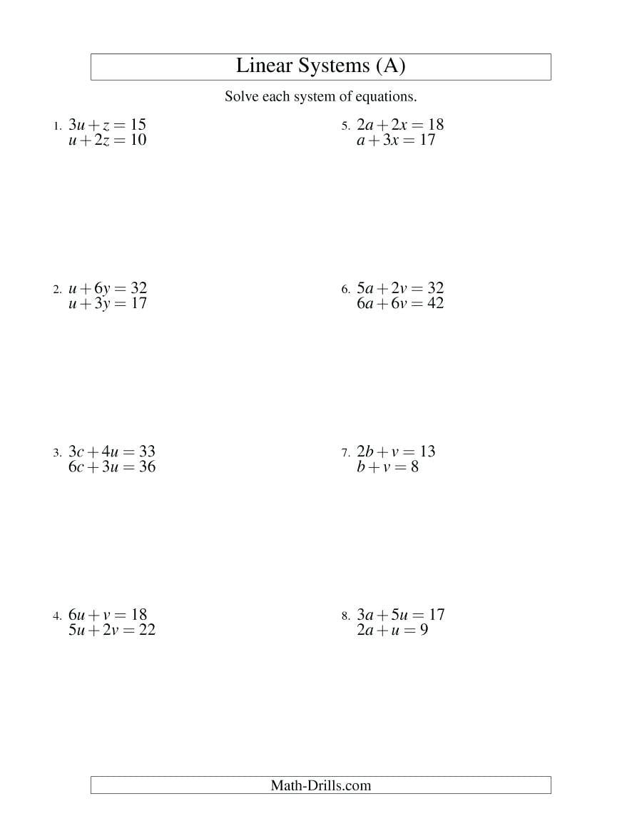 Linear Systemsubstitution Math System Linear Equations For Solving Systems Of Linear Equations By Substitution Worksheet