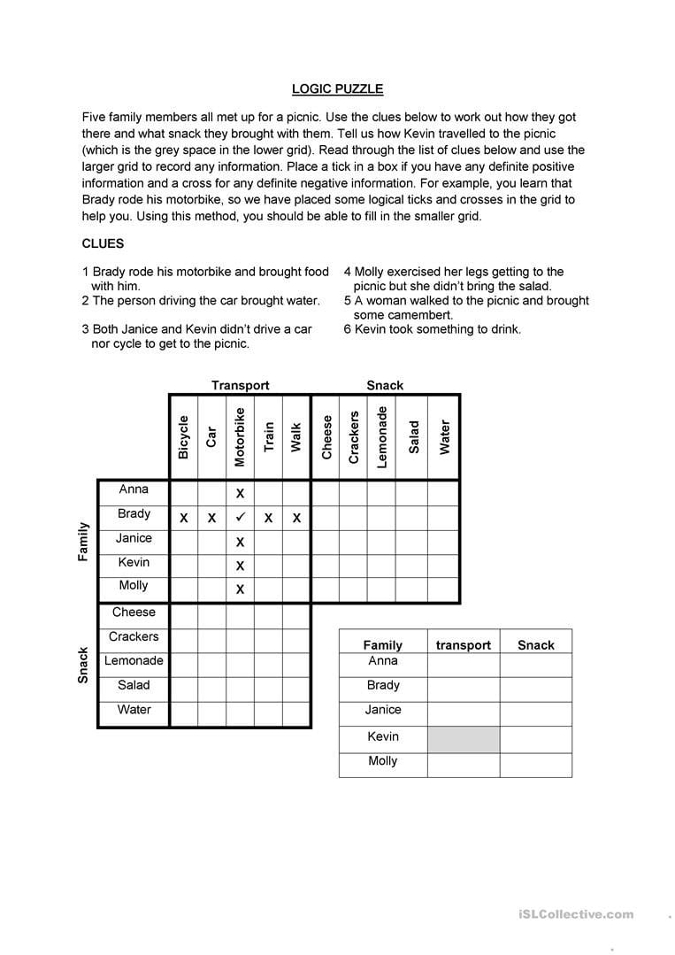 Logic Puzzle Worksheet  Free Esl Printable Worksheets Madeteachers Along With Logic Puzzles Worksheets