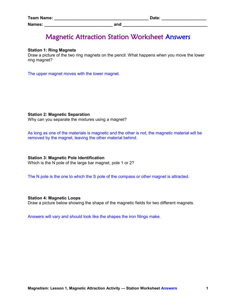 Magnetic Attraction Worksheet Answers With Magnets And Magnetism Worksheet Answers