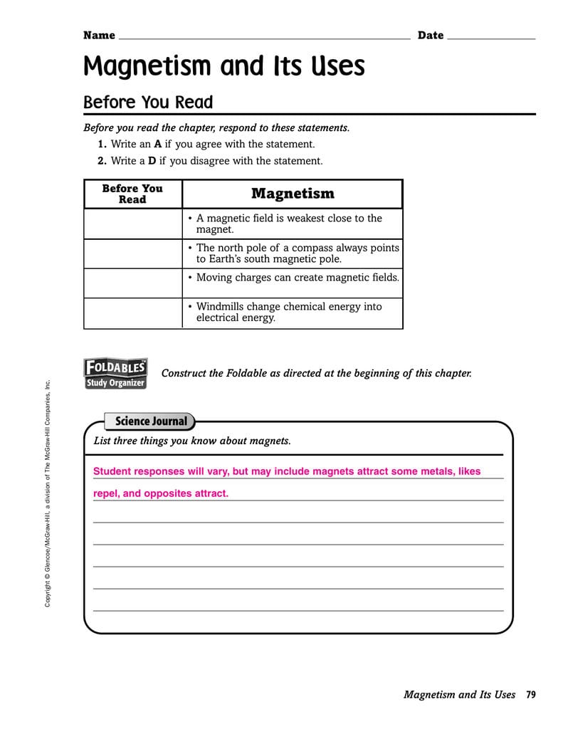 Magnetism And Its Uses Also Magnets And Magnetism Worksheet Answers