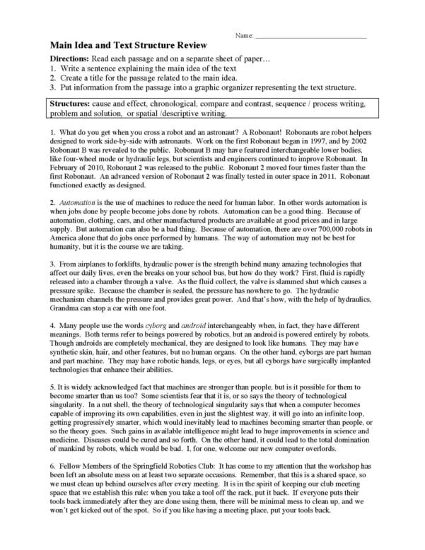 Main Idea And Text Structure Worksheet 2 Preview In Nonfiction Text Structures Worksheet