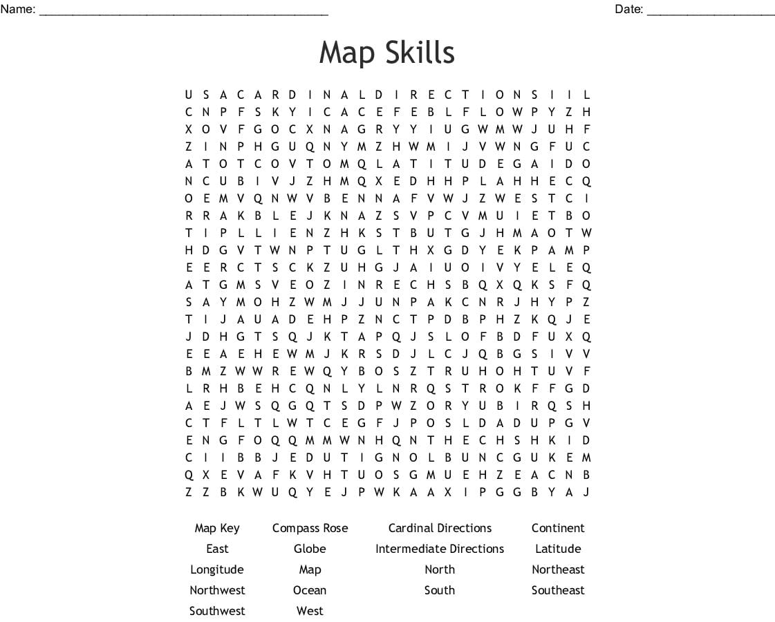 Map Skills Word Search  Wordmint Within Map Skills Worksheets Middle School