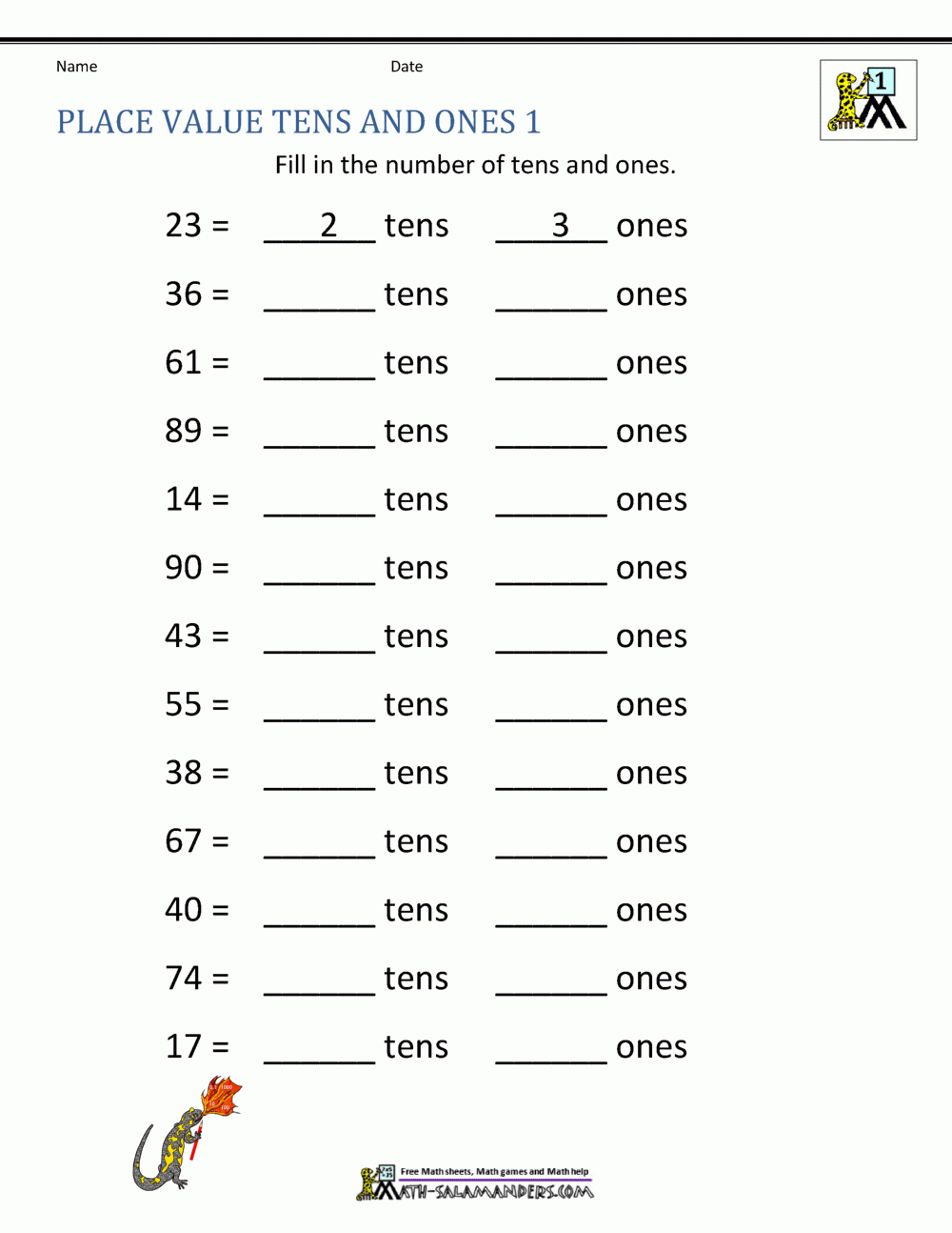 Math Place Value Worksheets 2 Digit Numbers Together With Values Worksheet Pdf