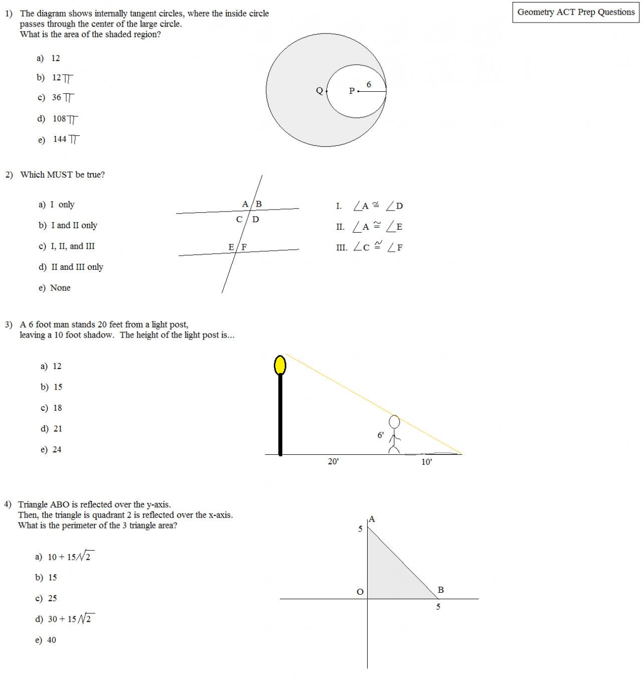 Math Plane  Act Geometry Practice Questions And Act Math Practice Worksheets