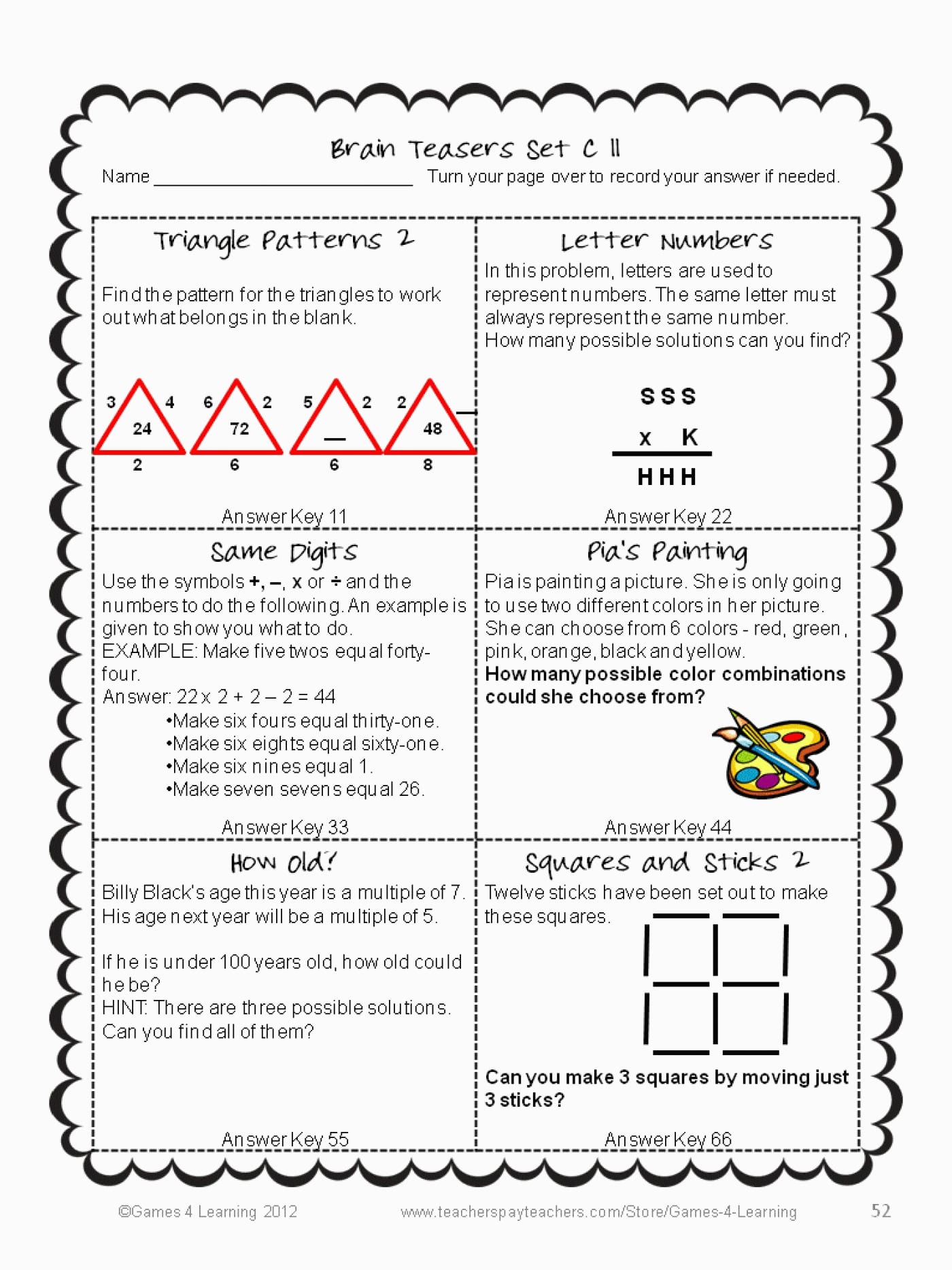 Maths Brain Teasers For Kids Worksheets Math Singular For Math Brain Teasers Worksheets