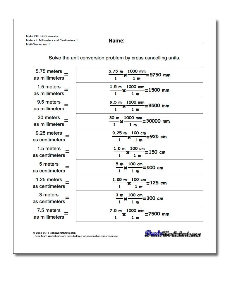 Metric Si Unit Conversions Intended For Metric Conversion Worksheet Answer Key
