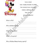 Mickey Mouse Invitation  Esl Worksheetdeenita As Well As Mouse Party Worksheet
