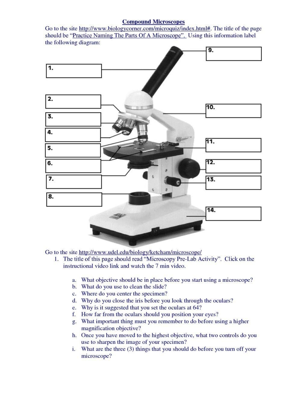 Microscope Parts Worksheet Excel Worksheet Prime Factorization For Microscope Parts And Use Worksheet