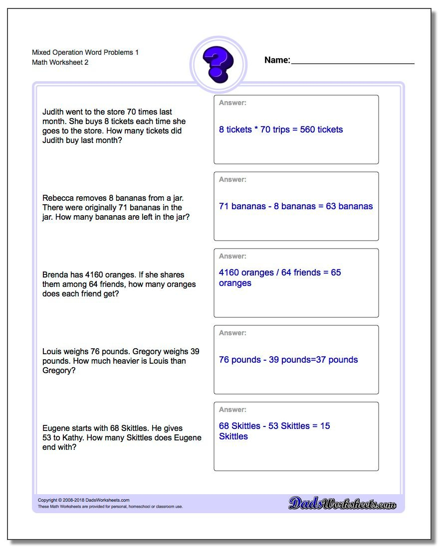 Mixed Operation Word Problems Along With Order Of Operations Word Problems Worksheets With Answers