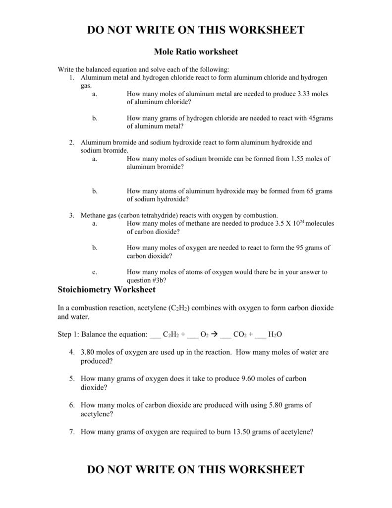 Mole Ratio Worksheet For Mole Ratio Worksheet