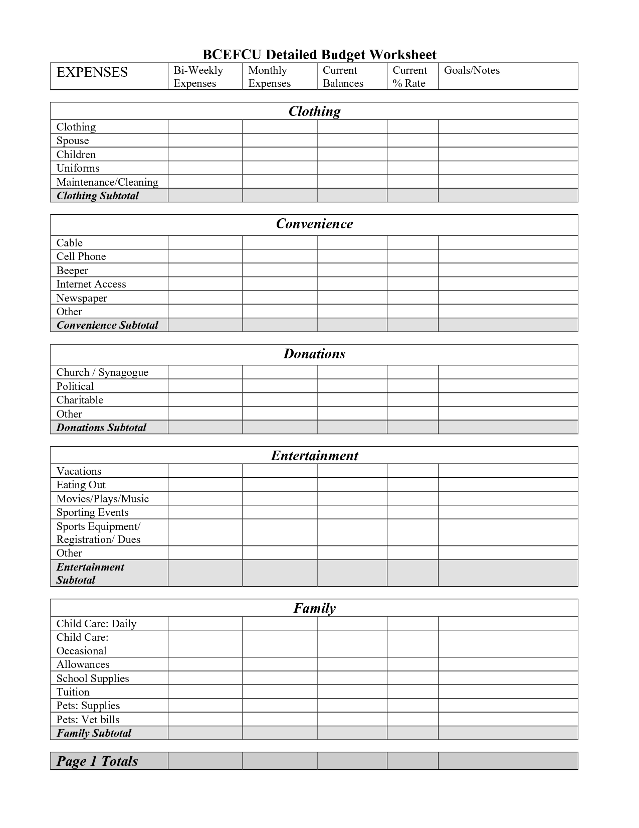 Monthly Budget Preadsheet Free Printable Worksheet Detailed Family Within Printable Budget Worksheet Dave Ramsey