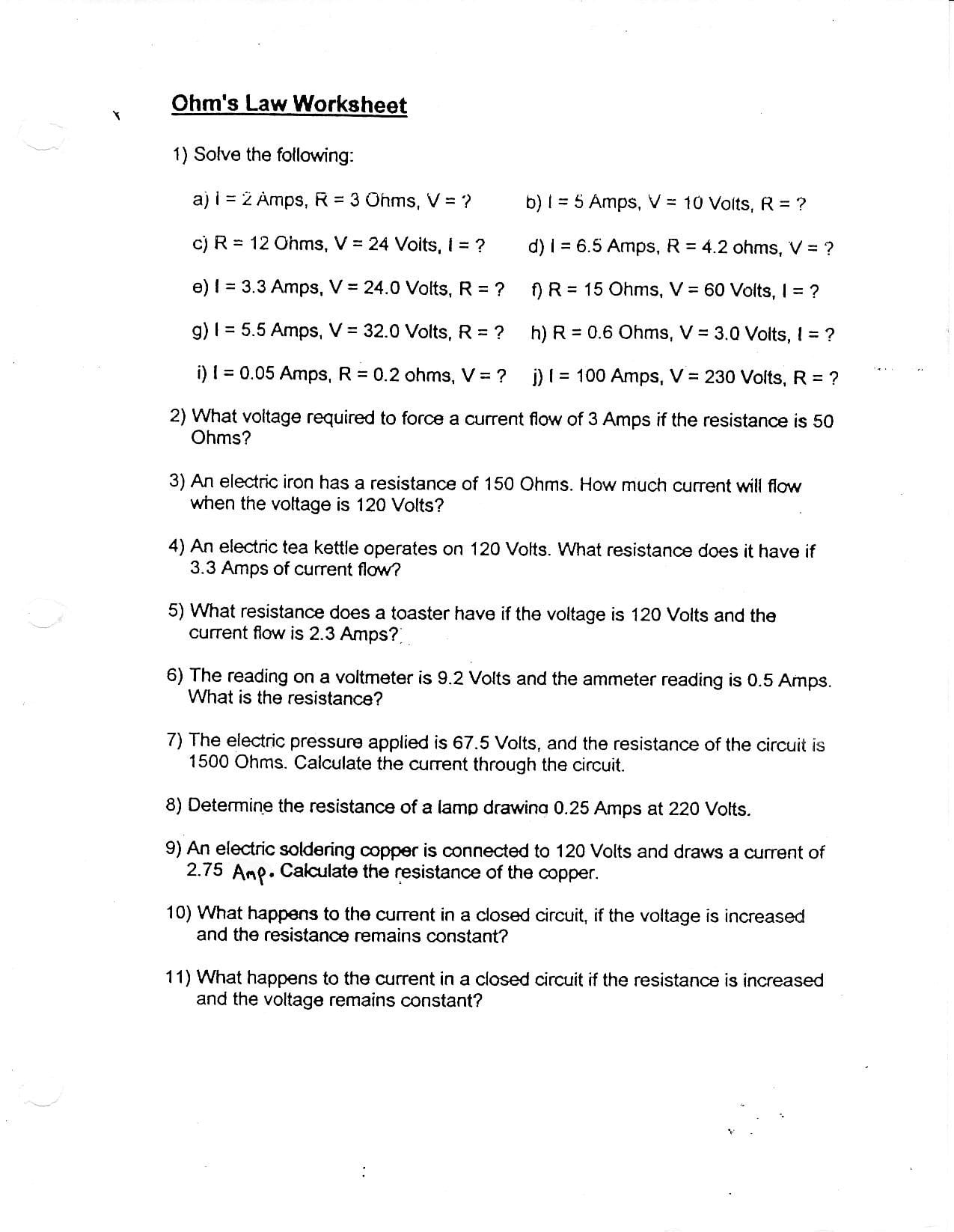 Mrohrling Throughout Electric Circuits And Electric Current Worksheet Answers