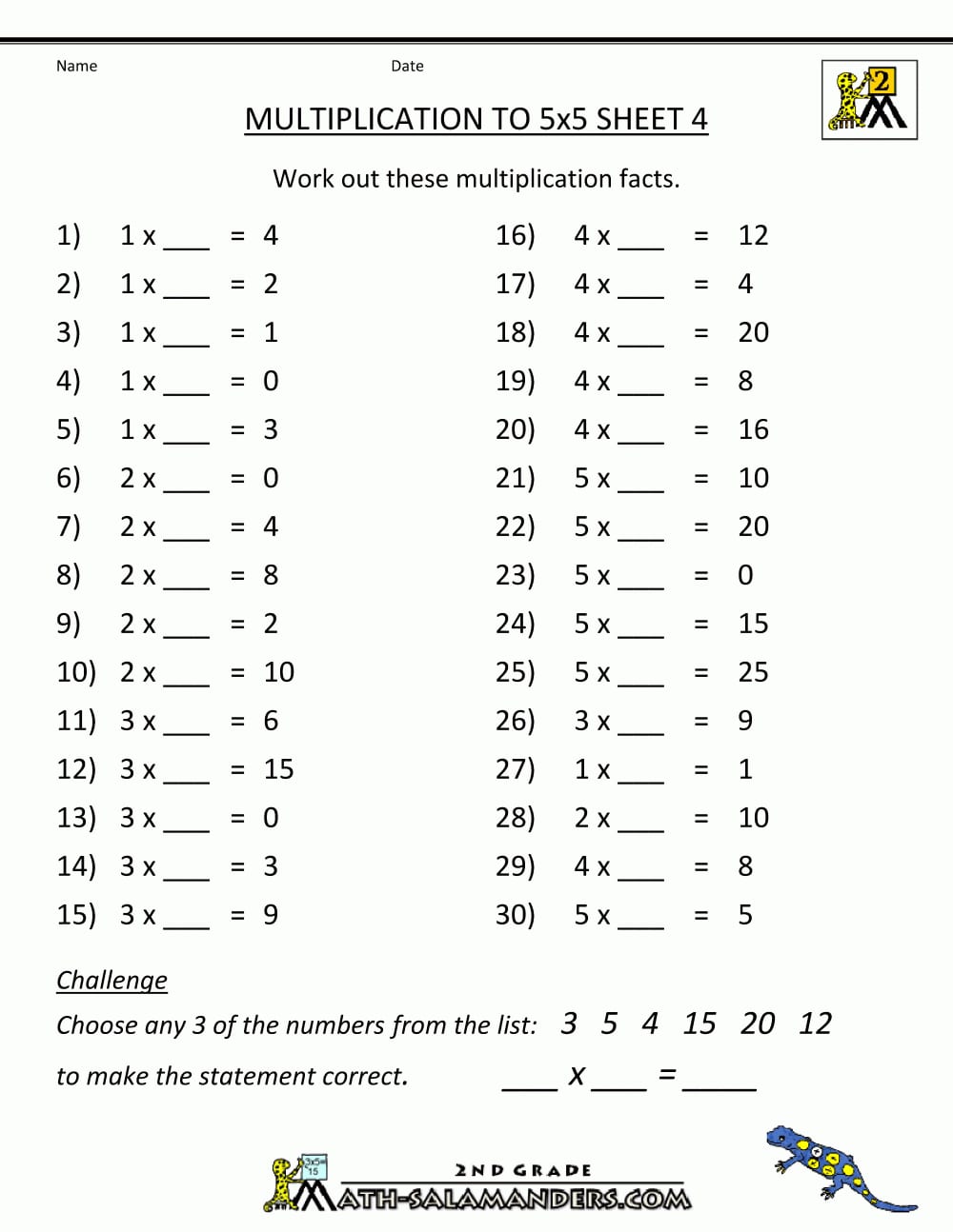 Multiplication Practice Worksheets To 5X5 In Math Facts Practice Worksheets Multiplication