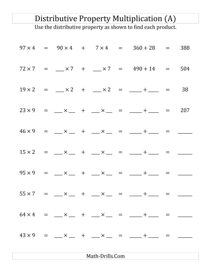 Multiply 2Digit1Digit Numbers Using The Distributive Property A Or Distributive Property Of Multiplication Worksheets