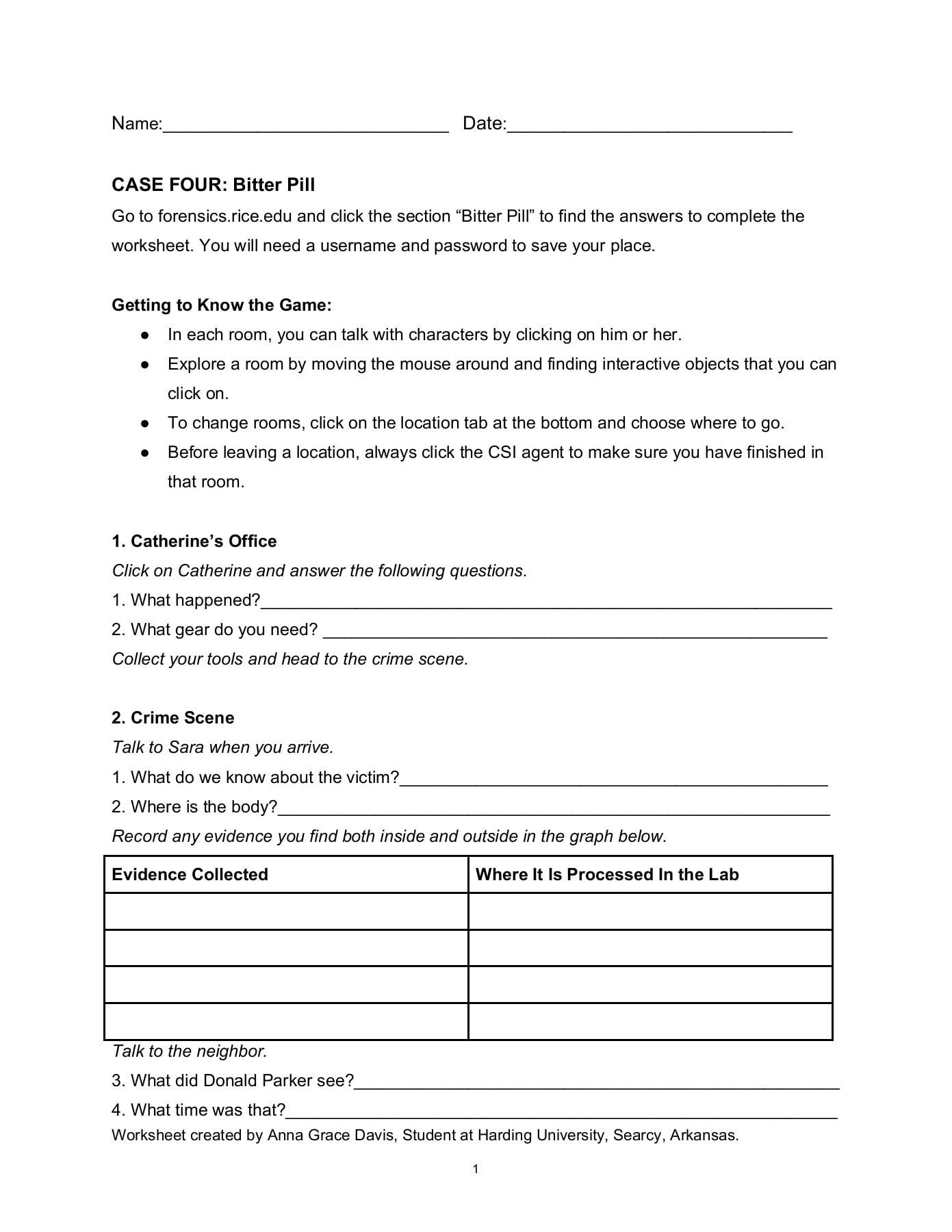 Name Date  Csi The Experience — Web Adventures Pages 1  5 Regarding Csi Web Adventures Case 4 Worksheet Answers