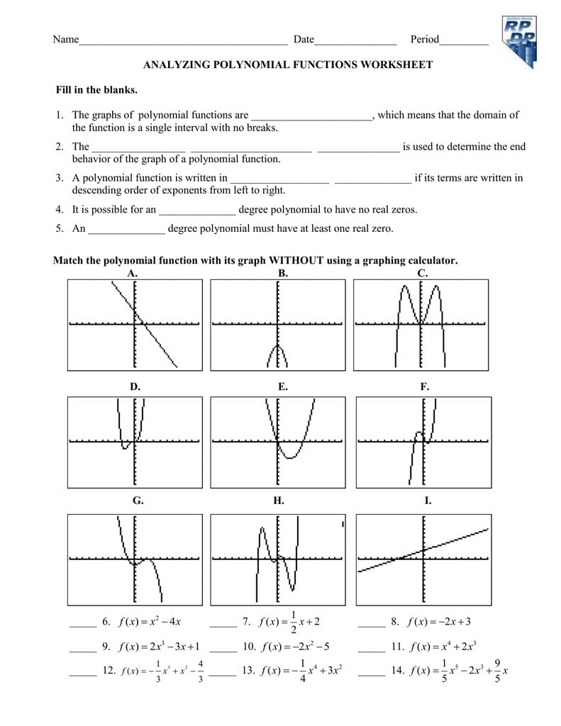 Name Date Together With Graphing Polynomial Functions Worksheet Answers