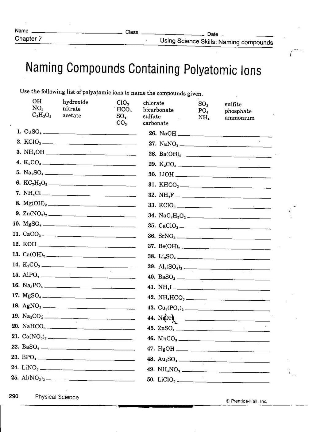 Naming Compounds Containing Polyatomic Ions Worksheet  Lobo Black As Well As Naming Compounds Containing Polyatomic Ions Worksheet