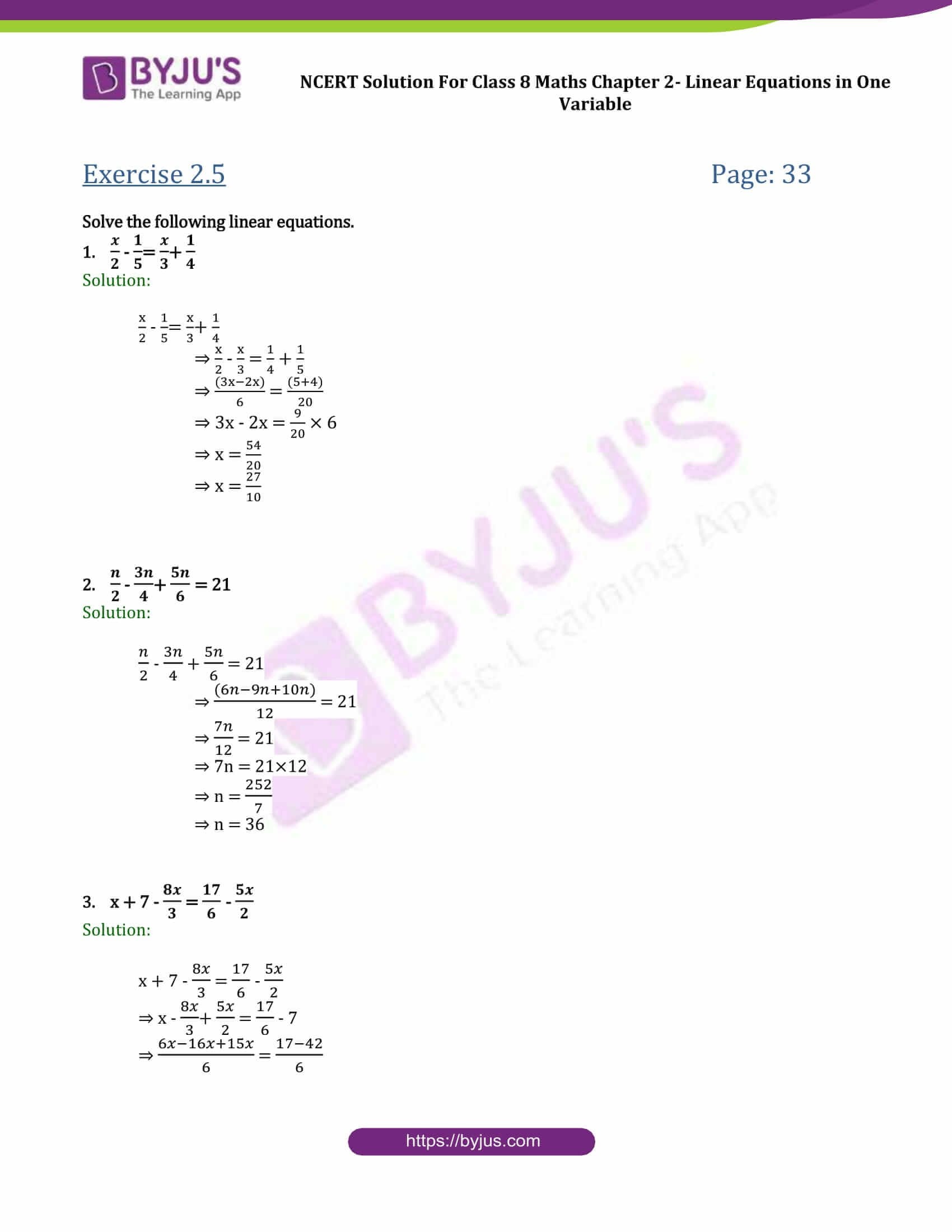 Ncert Solutions For Class 8 Maths Exercise 25 Chapter 2 Linear As Well As Course 3 Chapter 2 Equations In One Variable Worksheet Answers