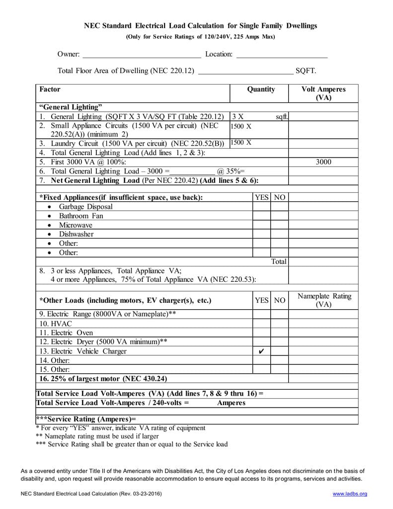 Nec Standard Electrical Load Calculation For Single Family With Regard To Single Family Dwelling Electrical Load Calculation Worksheet