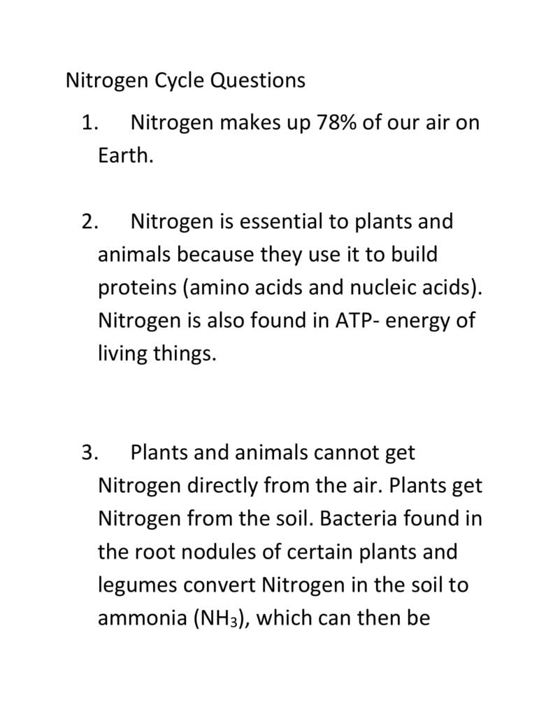 Nitrogen Cycle Homework Answer Key Or The Nitrogen Cycle Student Worksheet Answers
