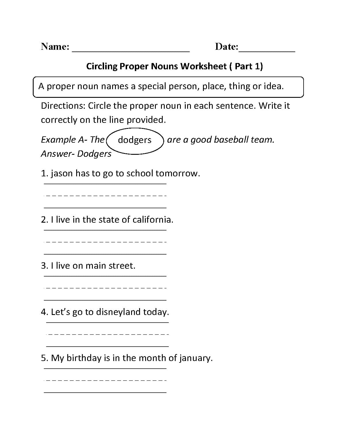 Nouns Worksheets  Proper And Common Nouns Worksheets Inside Common And Proper Nouns Worksheets For Grade 5