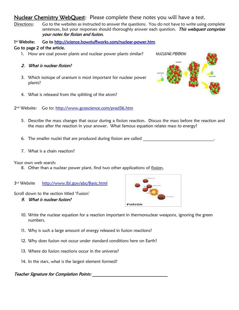 Nuclear Fission And Fusion Fission And Fusion Worksheet For Phase And Fission Versus Fusion Worksheet Answers