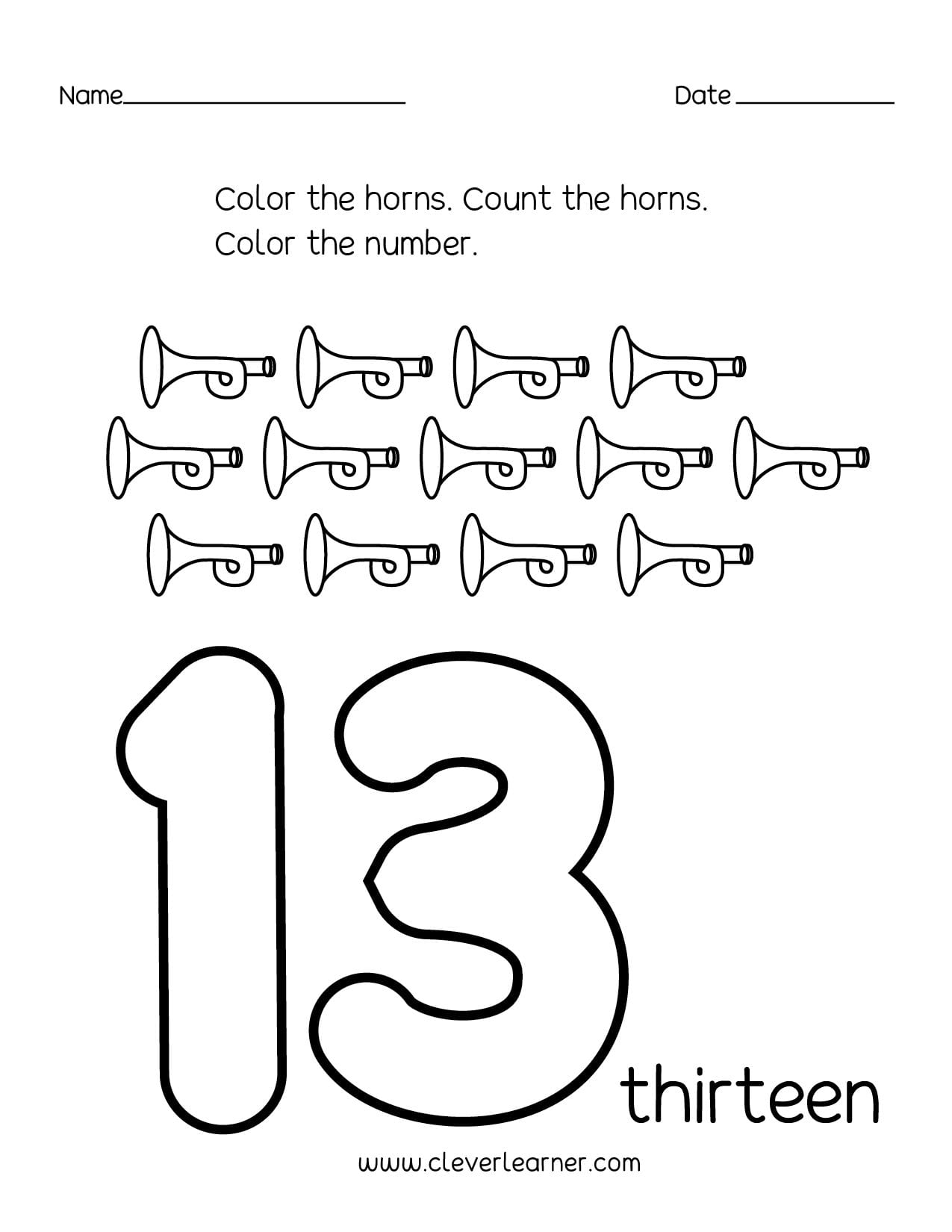 Number 13 Writing Counting And Identification Printable Worksheets For Name Worksheets For Preschoolers