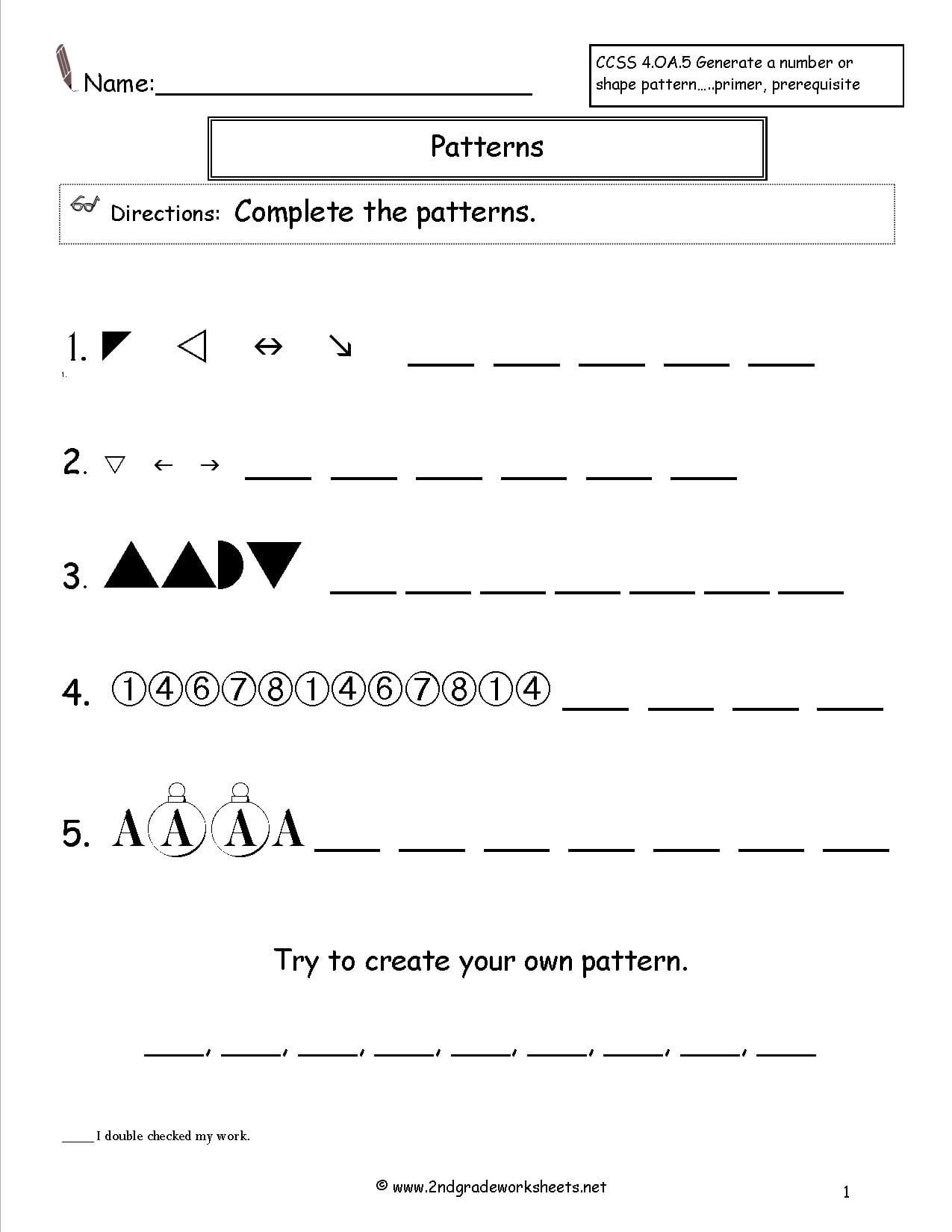 Number And Shape Patterns Worksheets Also Finding Patterns In Numbers Worksheets