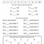 Number Bonds To 10 Worksheets Pertaining To Number Bonds Worksheets