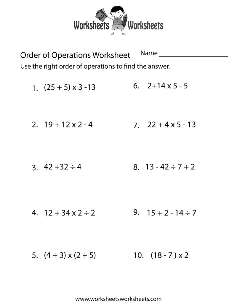 Order Of Operations Practice Worksheet  Free Printable Educational Along With 7Th Grade Order Of Operations Worksheet Pdf