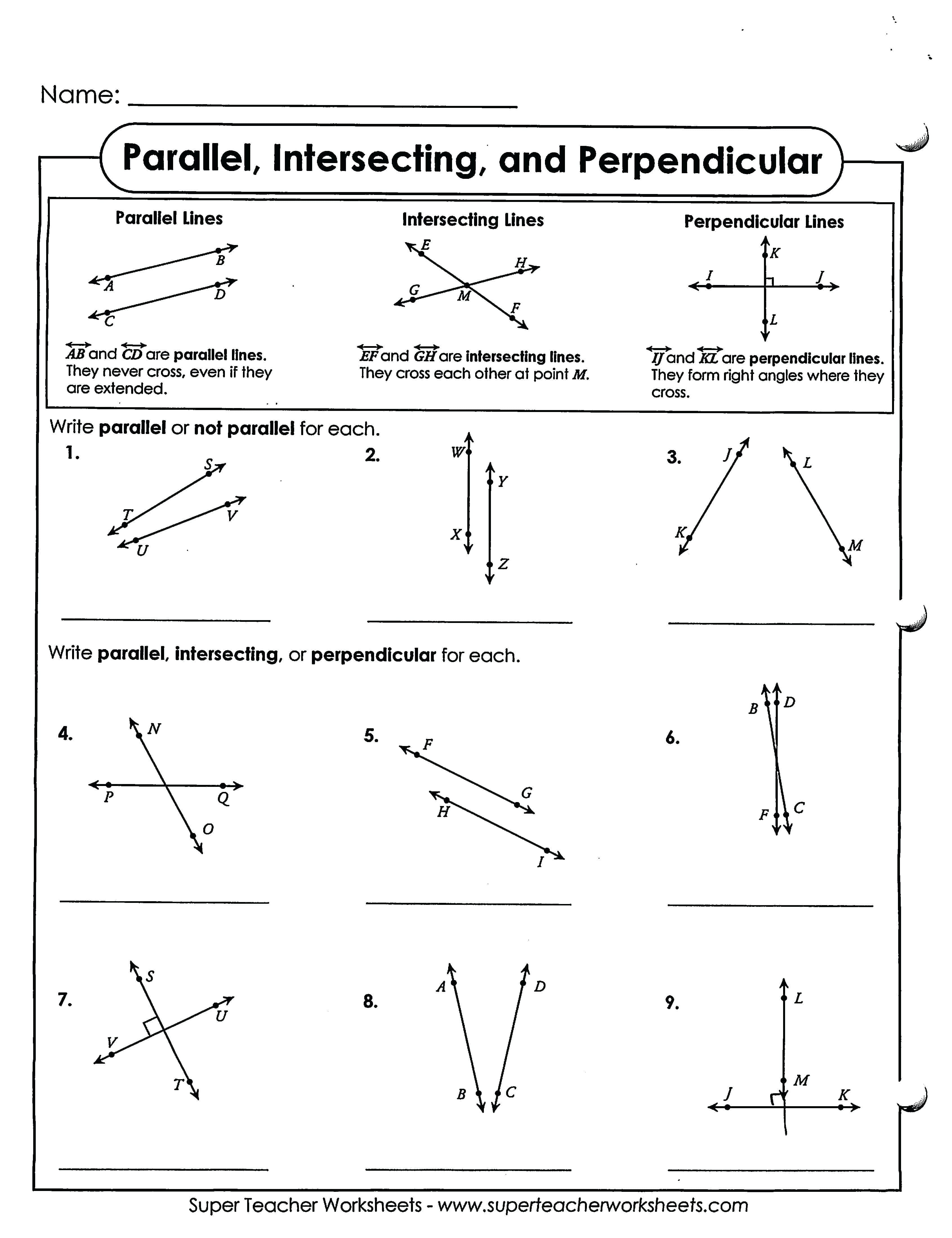 Parallel Line Worksheets Math Lines Segments And Rays Worksheets Or Parallel And Perpendicular Lines Worksheet Answers