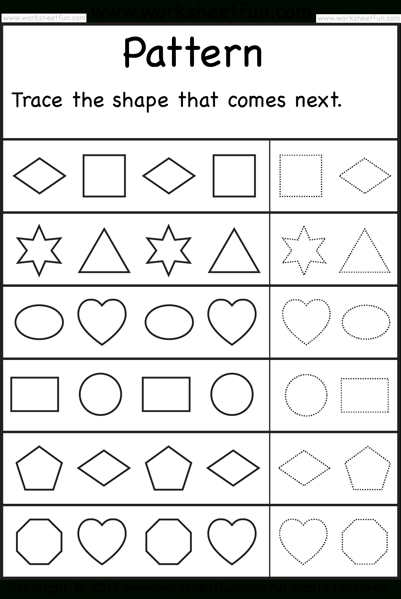 Patterns – Trace The Shape That Comes Next – One Worksheet  Free Along With Pattern Worksheets For Preschool