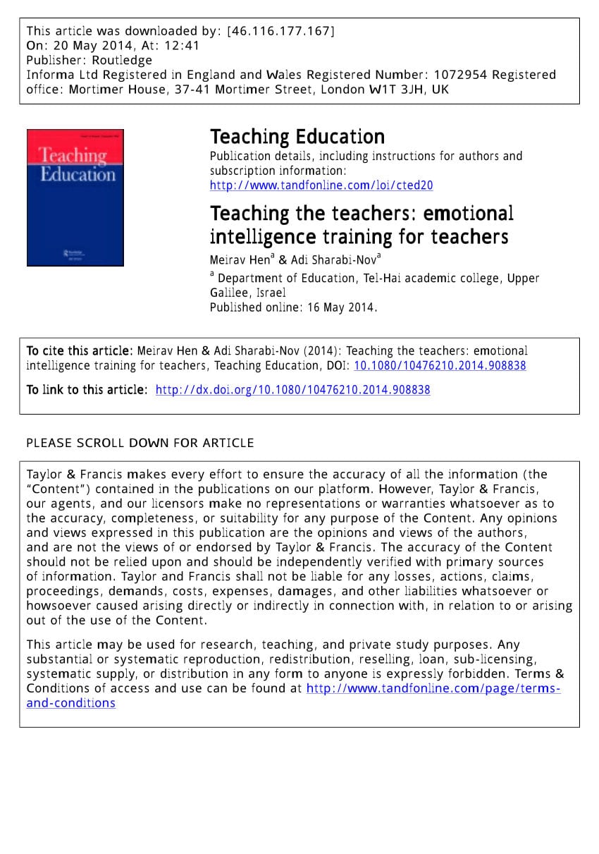 Pdf Teaching The Teachers Emotional Intelligence Training For Teachers With Regard To Emotional Intelligence Worksheets Pdf